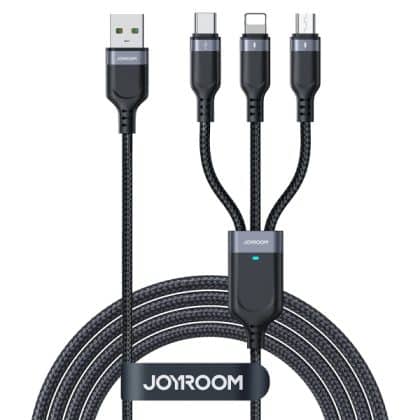 Καλώδιο φόρτισης USB-A σε Lightning / microUSB / USB-C Joyroom S-A18 3 σε 1, 18W, 3.5A, 1.2m, Μαύρο