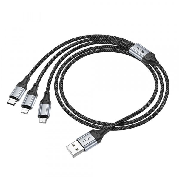 Καλώδιο φόρτισης USB-A σε Lightning / microUSB / USB-C Hoco X102 3 σε 1, 18W, 2A, 1m, Μαύρο - Image 6