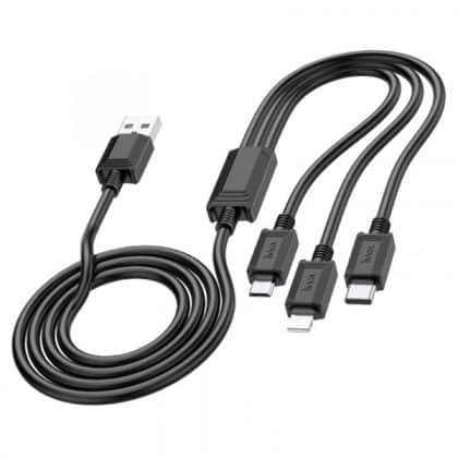 Καλώδιο φόρτισης USB-A σε Lightning / microUSB / USB-C Hoco X74 3 σε 1, 18W, 2.4A, 1m, Μαύρο