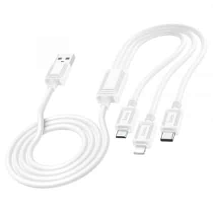 Καλώδιο φόρτισης USB-A σε Lightning / microUSB / USB-C Hoco X74 3 σε 1, 18W, 2.4A, 1m, Λευκό