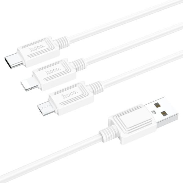 Καλώδιο φόρτισης USB-A σε Lightning / microUSB / USB-C Hoco X74 3 σε 1, 18W, 2.4A, 1m, Λευκό - Image 2