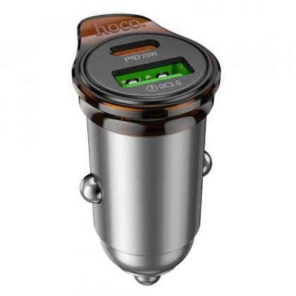 Φορτιστής Αυτοκινήτου Hoco NZ16A, 43W, 3A, 1 x USB-A - 1 x USB-C, με καλώδιο Lightning, Γκρι