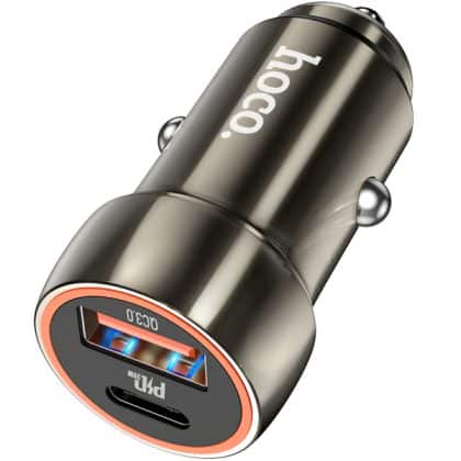 Φορτιστής Αυτοκινήτου Hoco Z46A, 20W, 3A, 1 x USB-A - 1 x USB-C, Γκρι