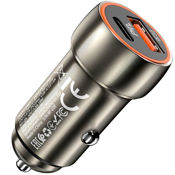 Φορτιστής Αυτοκινήτου Hoco Z46A, 20W, 3A, 1 x USB-A - 1 x USB-C, Γκρι - Image 2