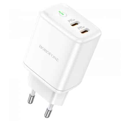 Φορτιστής τοίχου Borofone BN9, 35W, 3A, 2 x USB-C, Λευκό