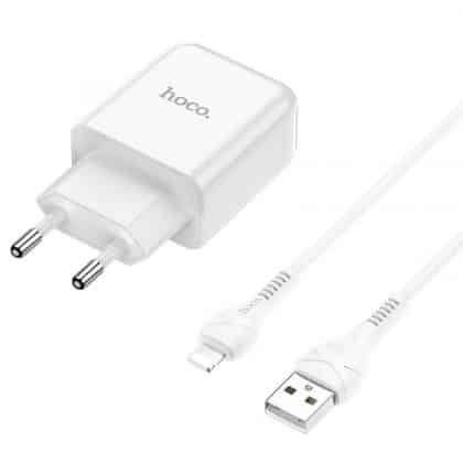 Φορτιστής τοίχου Hoco N2, 10W, 2A, 1 x USB-A, με καλώδιο Lightning, λευκό