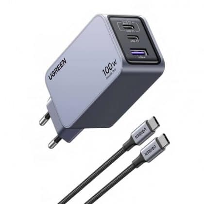 Φορτιστής τοίχου UGREEN X757 Nexode Pro, 100W, 3A, 1 x USB-A - 2 x USB-C, με καλώδιο USB-C, Γκρι