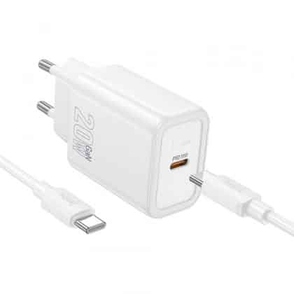Φορτιστής τοίχου Hoco N60, 20W, 3A, 1 x USB-C, με καλώδιο USB-C, Λευκό