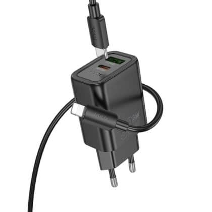 Φορτιστής τοίχου Hoco N63, 30W, 3A, 1 x USB-A - 1 x USB-C, με καλώδιο Lightning, Μαύρο