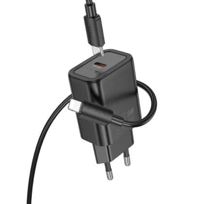 Φορτιστής τοίχου Hoco N62, 30W, 3A, 1 x USB-C, με καλώδιο Lightning, Μαύρο