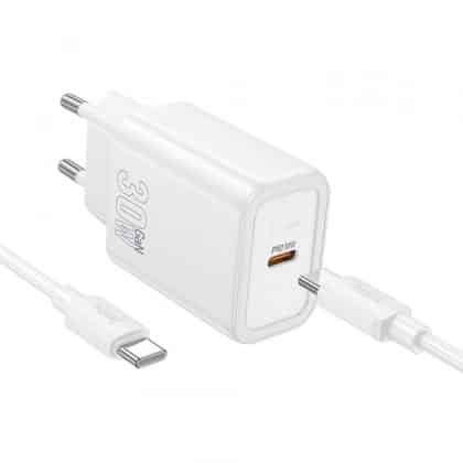Φορτιστής τοίχου Hoco N62, 30W, 3A, 1 x USB-C, με καλώδιο USB-C, Λευκό