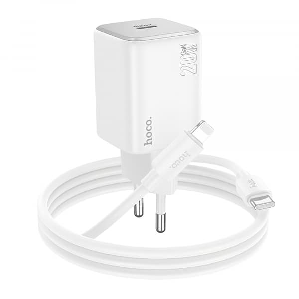 Φορτιστής τοίχου Hoco N40, 20W, 3A, 1 x USB-C, με καλώδιο Lightning, λευκό - Image 2