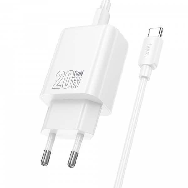 Φορτιστής τοίχου Hoco N60, 20W, 3A, 1 x USB-C, με καλώδιο USB-C, Λευκό - Image 2