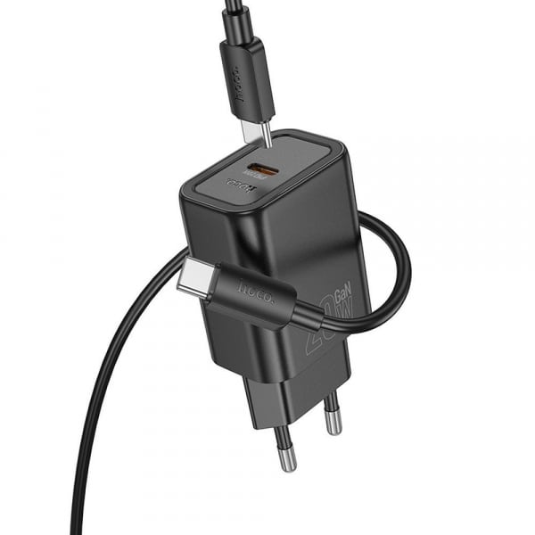 Φορτιστής τοίχου Hoco N60, 20W, 3A, 1 x USB-C, με καλώδιο USB-C, Μαύρο - Image 2