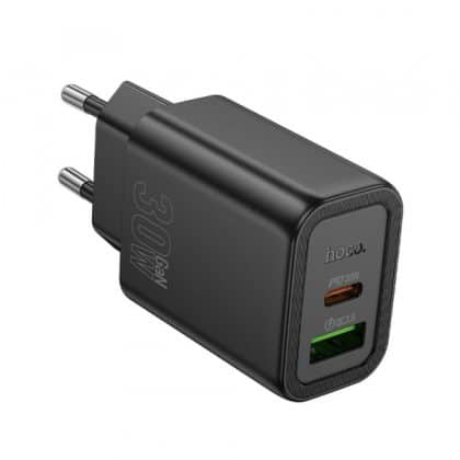 Φορτιστής τοίχου Hoco N63, 30W, 3A, 1 x USB-A - 1 x USB-C, Μαύρο