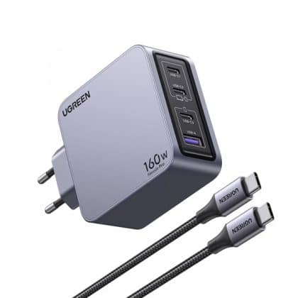 Φορτιστής τοίχου UGREEN X763 Nexode Pro, 160W, 3.25A, 1 x USB-A - 3 x USB-C, με καλώδιο USB-C, Γκρι