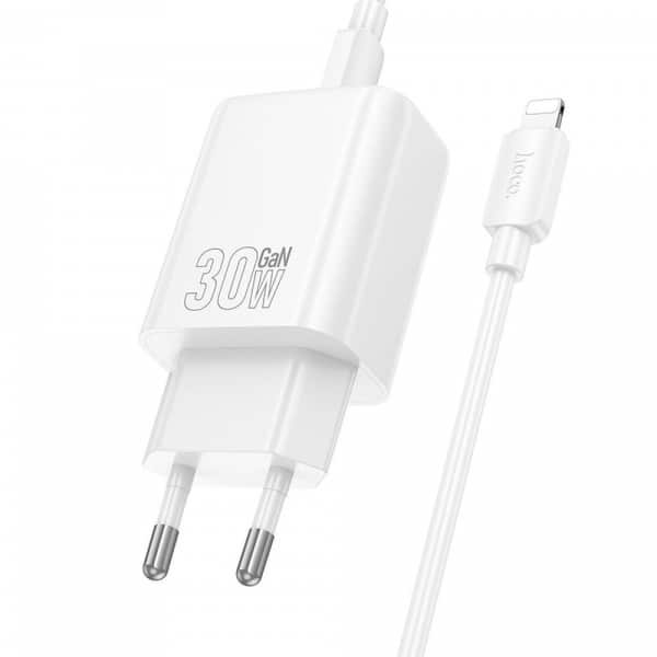 Φορτιστής τοίχου Hoco N62, 30W, 3A, 1 x USB-C, με καλώδιο Lightning, λευκό - Image 2