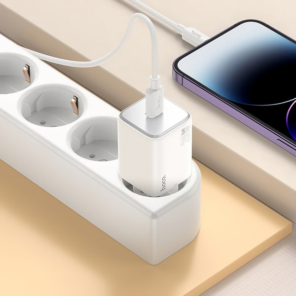 Φορτιστής τοίχου Hoco N40, 20W, 3A, 1 x USB-C, με καλώδιο Lightning, λευκό - Image 3