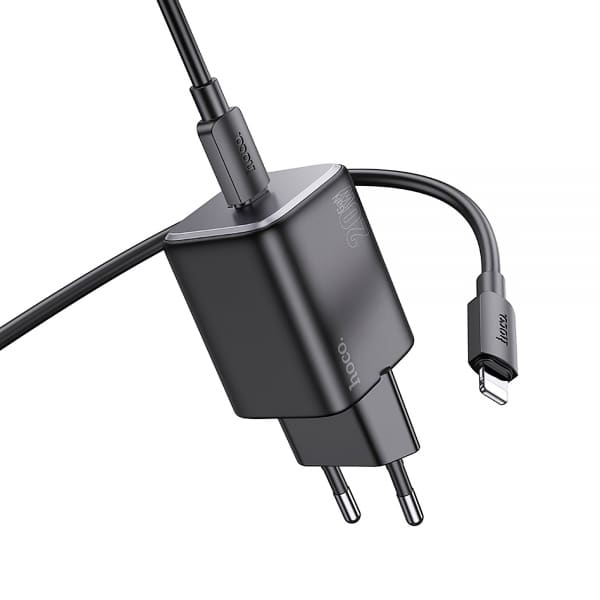 Φορτιστής τοίχου Hoco N40, 20W, 3A, 1 x USB-C, με καλώδιο Lightning, μαύρο - Image 3