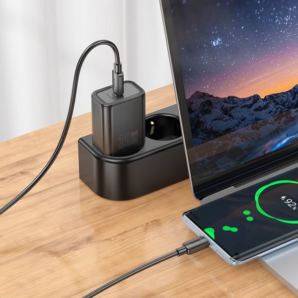 Φορτιστής τοίχου Hoco N60, 20W, 3A, 1 x USB-C, με καλώδιο USB-C, Μαύρο - Image 3