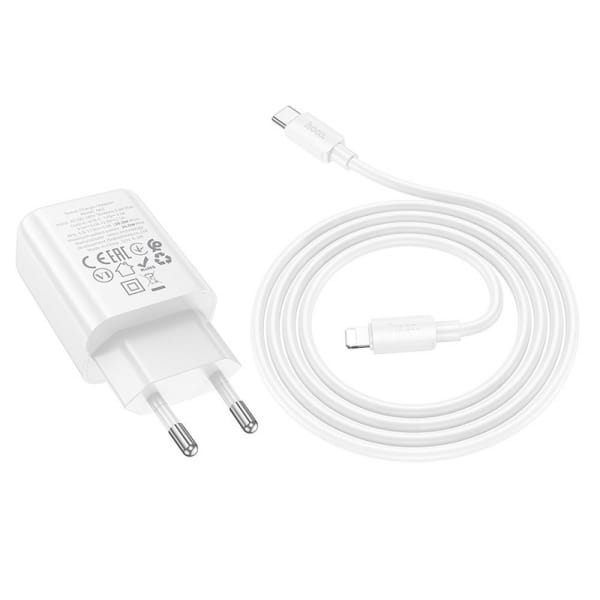 Φορτιστής τοίχου Hoco N62, 30W, 3A, 1 x USB-C, με καλώδιο Lightning, λευκό - Image 3
