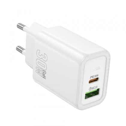 Φορτιστής τοίχου Hoco N63, 30W, 3A, 1 x USB-A - 1 x USB-C, Λευκό