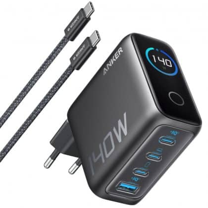Φορτιστής τοίχου Anker Zolo, 140W, 5A, 1 x USB-A - 3 x USB-C, με καλώδιο USB-C, Μαύρο