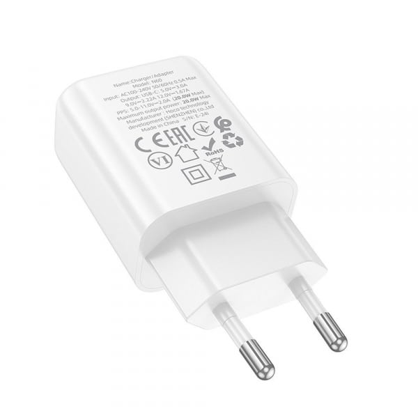 Φορτιστής τοίχου Hoco N60, 20W, 3A, 1 x USB-C, Λευκό - Image 2