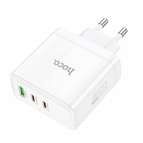 Φορτιστής τοίχου Hoco N30, 65W, 3.25A, 1 x USB-A - 2 x USB-C, Λευκό - Image 2