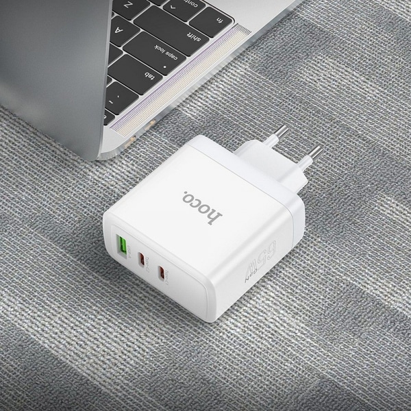 Φορτιστής τοίχου Hoco N30, 65W, 3.25A, 1 x USB-A - 2 x USB-C, Λευκό - Image 7