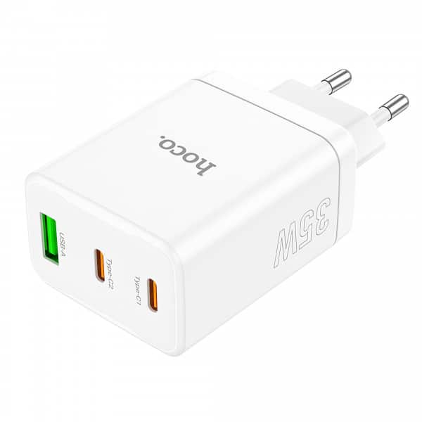 Φορτιστής τοίχου Hoco N33, 35W, 3A, 1 x USB-A - 2 x USB-C, Λευκό - Image 4