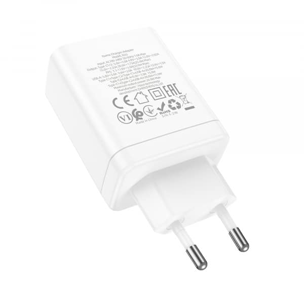 Φορτιστής τοίχου Hoco N33, 35W, 3A, 1 x USB-A - 2 x USB-C, Λευκό - Image 6