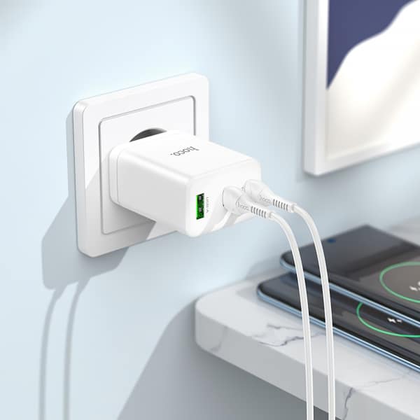 Φορτιστής τοίχου Hoco N33, 35W, 3A, 1 x USB-A - 2 x USB-C, Λευκό - Image 7