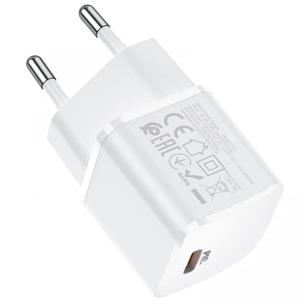 Φορτιστής τοίχου Hoco N10, 20W, 3A, 1 x USB-C, Λευκό - Image 4