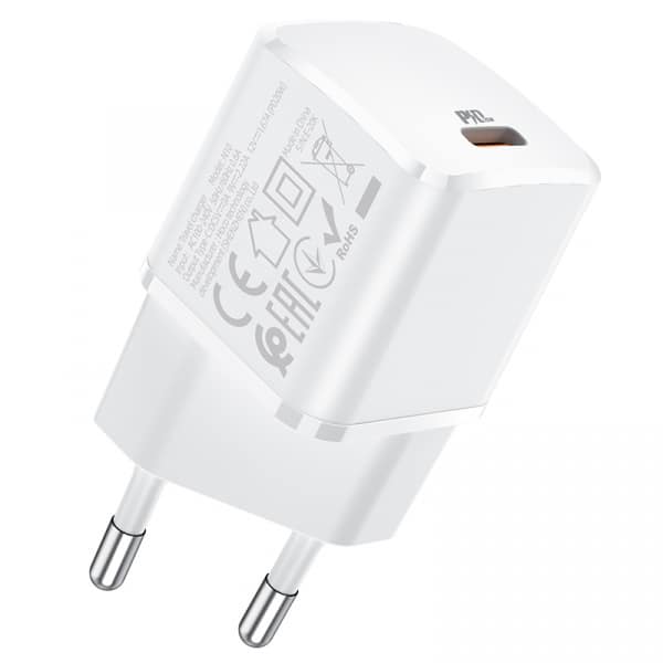 Φορτιστής τοίχου Hoco N10, 20W, 3A, 1 x USB-C, Λευκό - Image 5