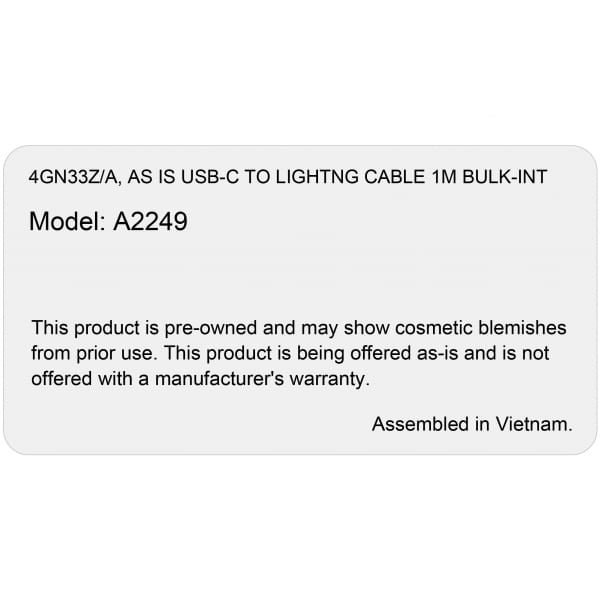Καλώδιο USB-C σε Lightning Apple, 96W, 4.7A, 1m, όπως είναι 4GN33Z/A - Image 2