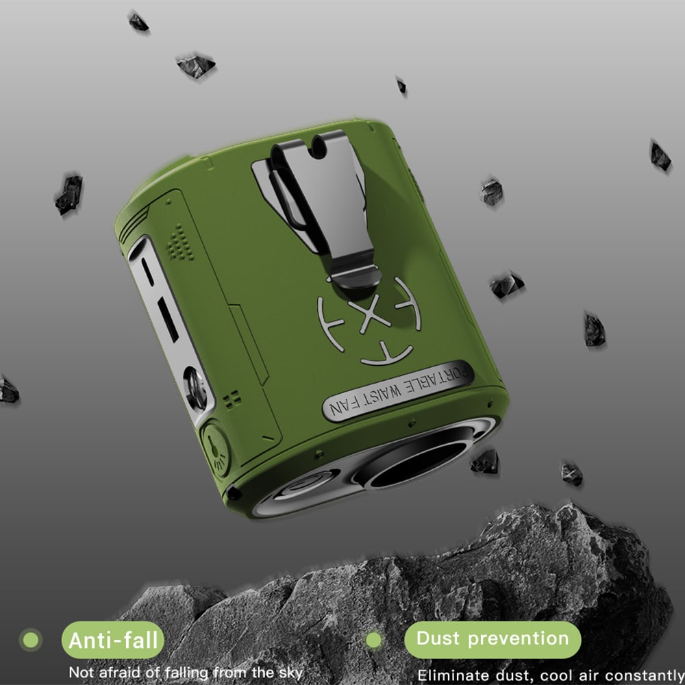 Techsuit - Φορητός μίνι ανεμιστήρας Premium (Z14) - με Power Bank, Επαναφορτιζόμενος, 5 ταχύτητες ανέμου, Αγκράφα ζώνης, 5000mAh - Πράσινο - Image 7