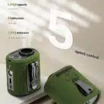 Techsuit - Φορητός μίνι ανεμιστήρας Premium (Z14) - με Power Bank, Επαναφορτιζόμενος, 5 ταχύτητες ανέμου, Αγκράφα ζώνης, 5000mAh - Πράσινο - Image 5