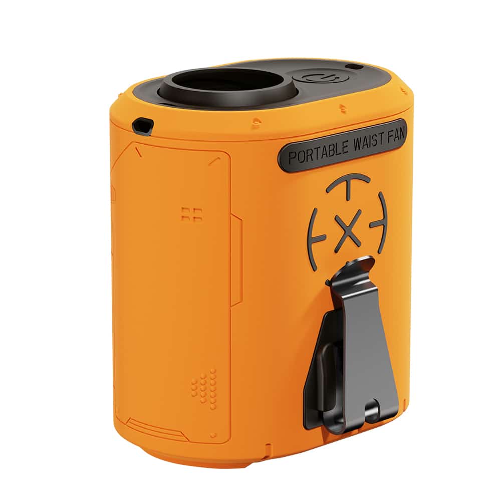 Techsuit - Φορητός μίνι ανεμιστήρας Premium (Z14) - με Power Bank, Επαναφορτιζόμενος, 5 ταχύτητες ανέμου, Αγκράφα ζώνης, 5000mAh - Πορτοκαλί - Image 2