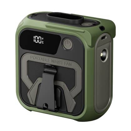 Techsuit - Φορητός μίνι ανεμιστήρας Premium (Z13) - με Power Bank, Επαναφορτιζόμενος, 5 ταχύτητες ανέμου, Αγκράφα ζώνης, 10000mAh - Πράσινο
