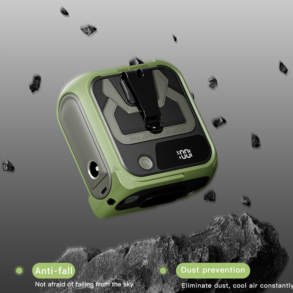 Techsuit - Φορητός μίνι ανεμιστήρας Premium (Z13) - με Power Bank, Επαναφορτιζόμενος, 5 ταχύτητες ανέμου, Αγκράφα ζώνης, 10000mAh - Γκρι - Image 4