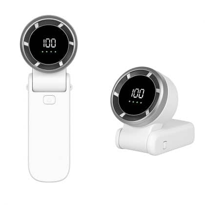 Techsuit - Ανεμιστήρας χειρός Premium Mini (A9) - με ψηφιακή οθόνη LED, επαναφορτιζόμενη θύρα USB-C, 5 ταχύτητες ανέμου, 5000mAh - Λευκό