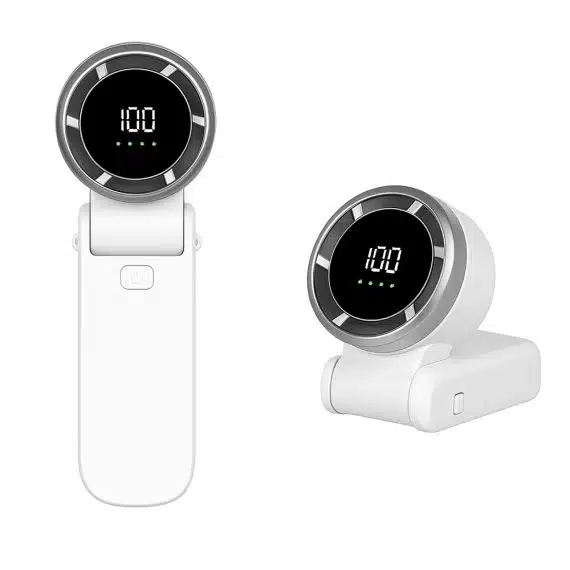Techsuit - Ανεμιστήρας χειρός Premium Mini (A9) - με ψηφιακή οθόνη LED, επαναφορτιζόμενη θύρα USB-C, 5 ταχύτητες ανέμου, 5000mAh - Λευκό