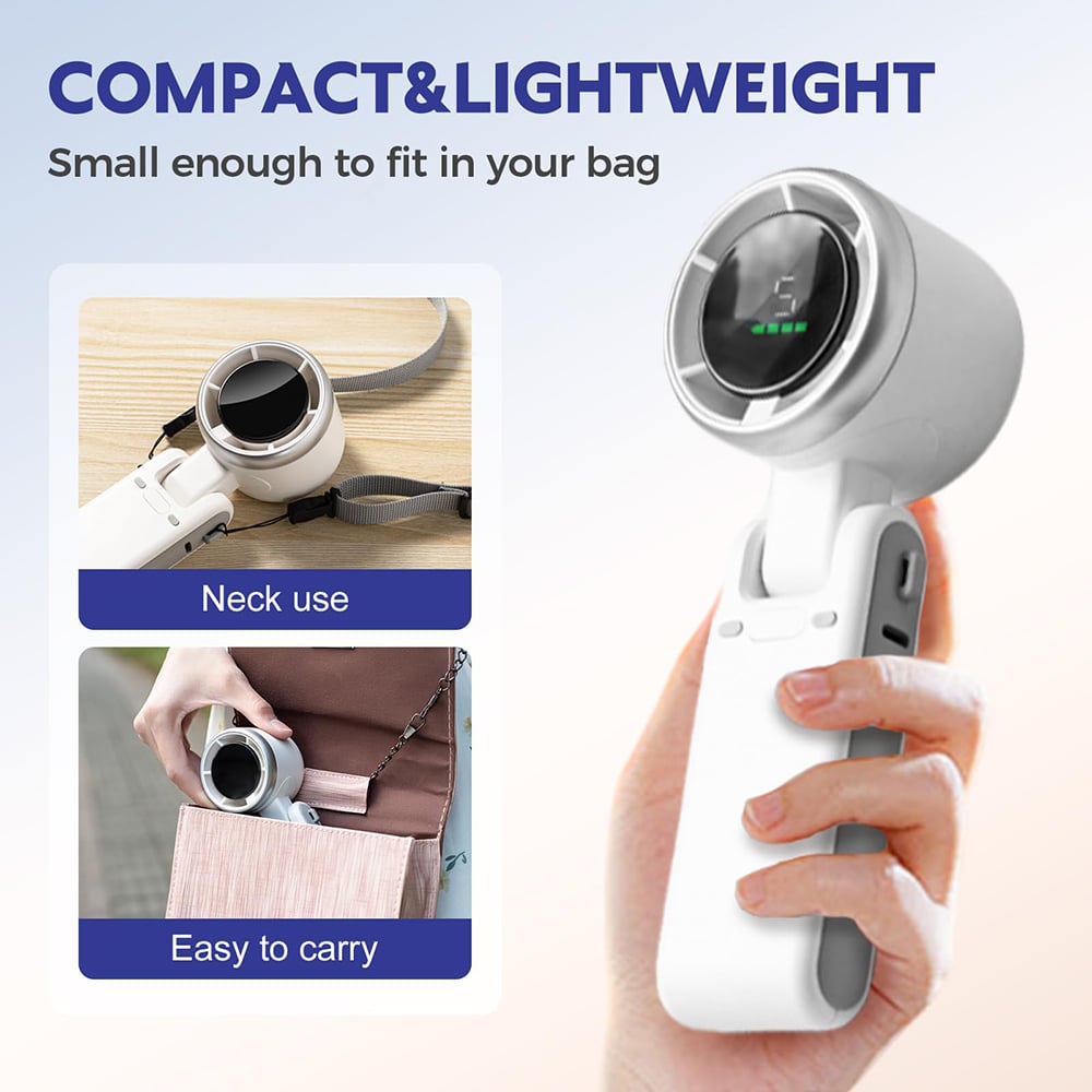Techsuit - Ανεμιστήρας χειρός Premium Mini (A9) - με ψηφιακή οθόνη LED, επαναφορτιζόμενη θύρα USB-C, 5 ταχύτητες ανέμου, 5000mAh - Λευκό - Image 7