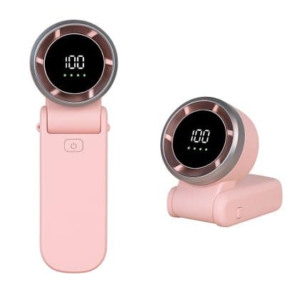 Techsuit - Ανεμιστήρας χειρός Premium Mini (A9) - με ψηφιακή οθόνη LED, επαναφορτιζόμενη θύρα USB-C, 5 ταχύτητες ανέμου, 5000mAh - Ροζ