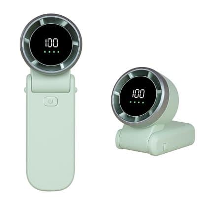 Techsuit - Ανεμιστήρας χειρός Premium Mini (A9) - με ψηφιακή οθόνη LED, επαναφορτιζόμενη θύρα USB-C, 5 ταχύτητες ανέμου, 5000mAh - Πράσινο