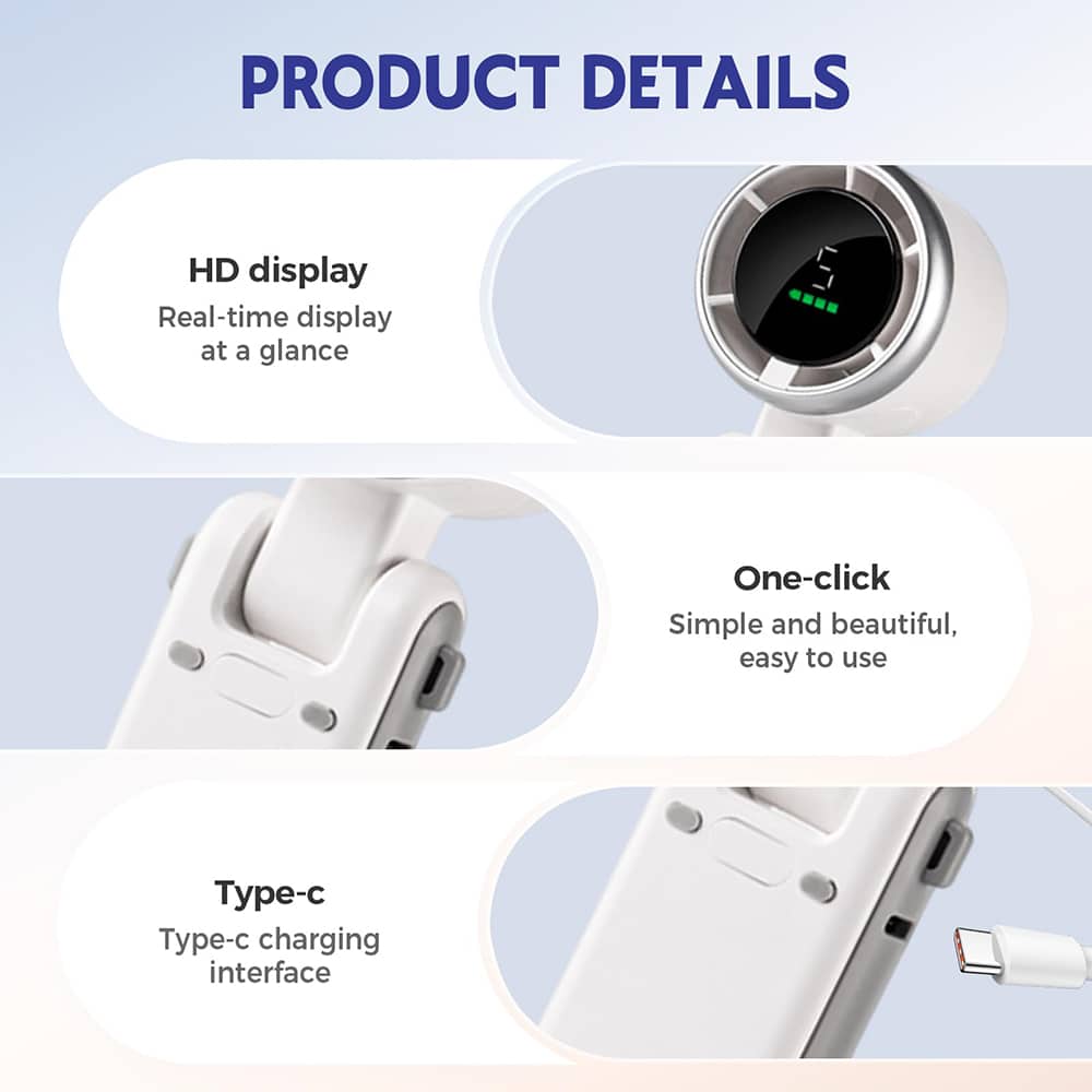 Techsuit - Ανεμιστήρας χειρός Premium Mini (A9) - με ψηφιακή οθόνη LED, επαναφορτιζόμενη θύρα USB-C, 5 ταχύτητες ανέμου, 5000mAh - Πράσινο - Image 9