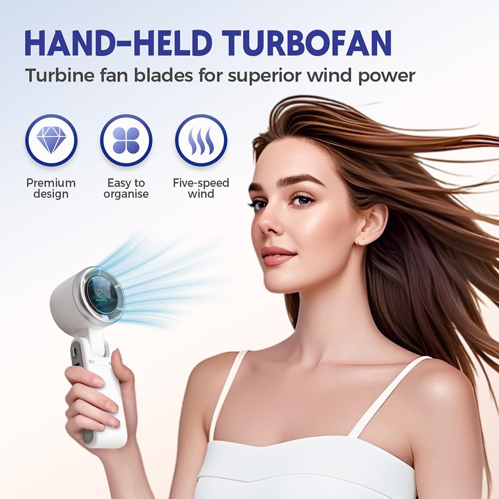 Techsuit - Ανεμιστήρας χειρός Premium Mini (A9) - με ψηφιακή οθόνη LED, επαναφορτιζόμενη θύρα USB-C, 5 ταχύτητες ανέμου, 5000mAh - Μαύρο - Image 5
