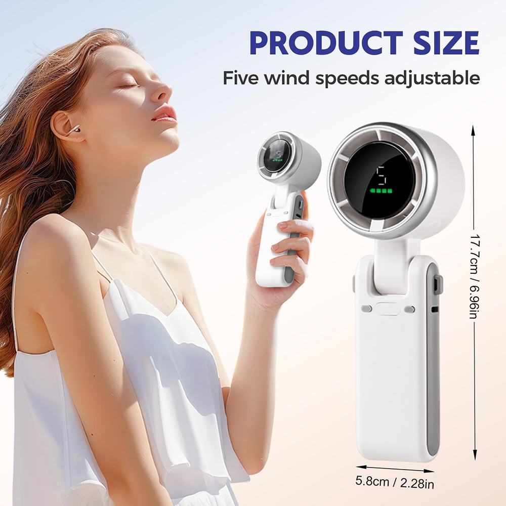 Techsuit - Ανεμιστήρας χειρός Premium Mini (A9) - με ψηφιακή οθόνη LED, επαναφορτιζόμενη θύρα USB-C, 5 ταχύτητες ανέμου, 5000mAh - Μαύρο - Image 6
