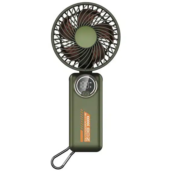 Techsuit - Ανεμιστήρας χειρός Premium Mini (Z8) - με ψηφιακή οθόνη LED, επαναφορτιζόμενη θύρα USB-C, 3 ταχύτητες ανέμου, 2A, 3600mAh - Πράσινο